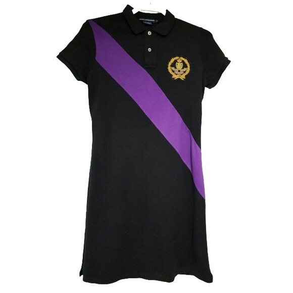 Ralph Lauren Sport Dresses & Skirts - Ralph Lauren Sport Women Polo Shirt Dress Black Purple Jersey Stripe Logo Size M